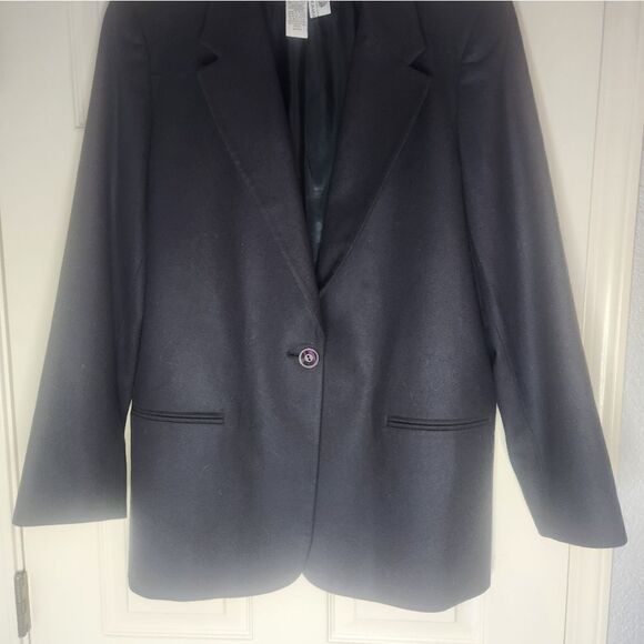 Vtg 80s Sag Harbor 16  Navy Blue 100%WOOL Lined 1 Button Women's  Blazer - Picture 3 of 8
